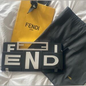 🔥24Hour sale FENDI Black and Silver Patent crossword Clutch bag Rare!!!🔥